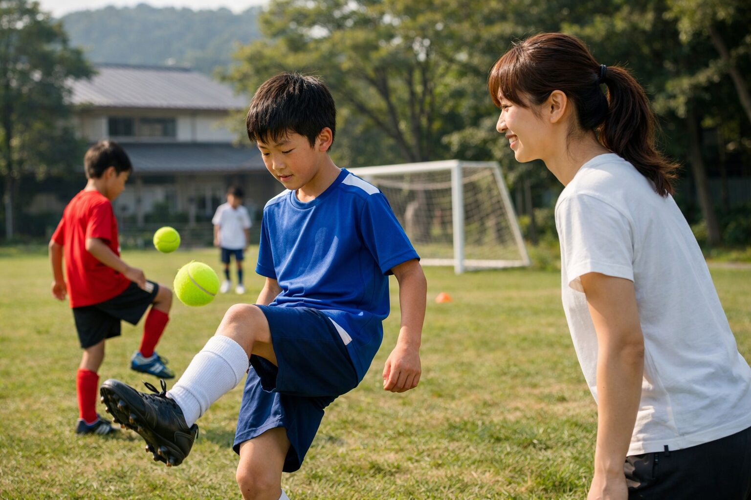 日本人女性のテニスボールリフティング