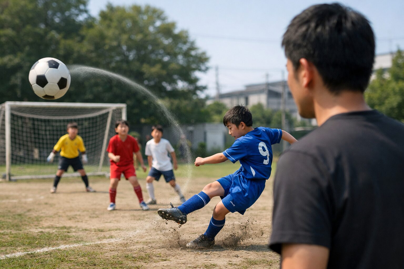 カーブサッカーを蹴る日本人男性
