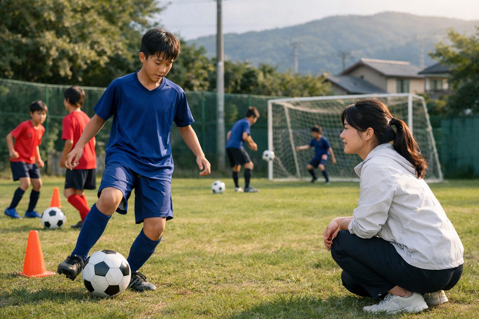 日本人女性が実践する中学生サッカー練習