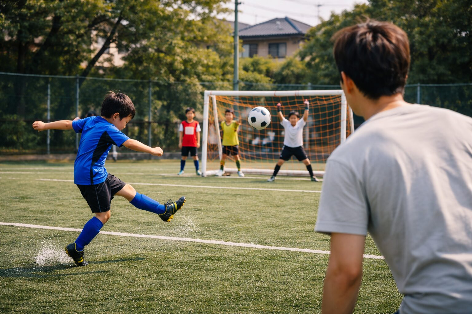 日本人男性が放つサッカーロングシュート