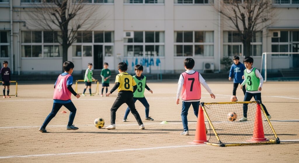 日本人男性コーチが守備戦術を指導