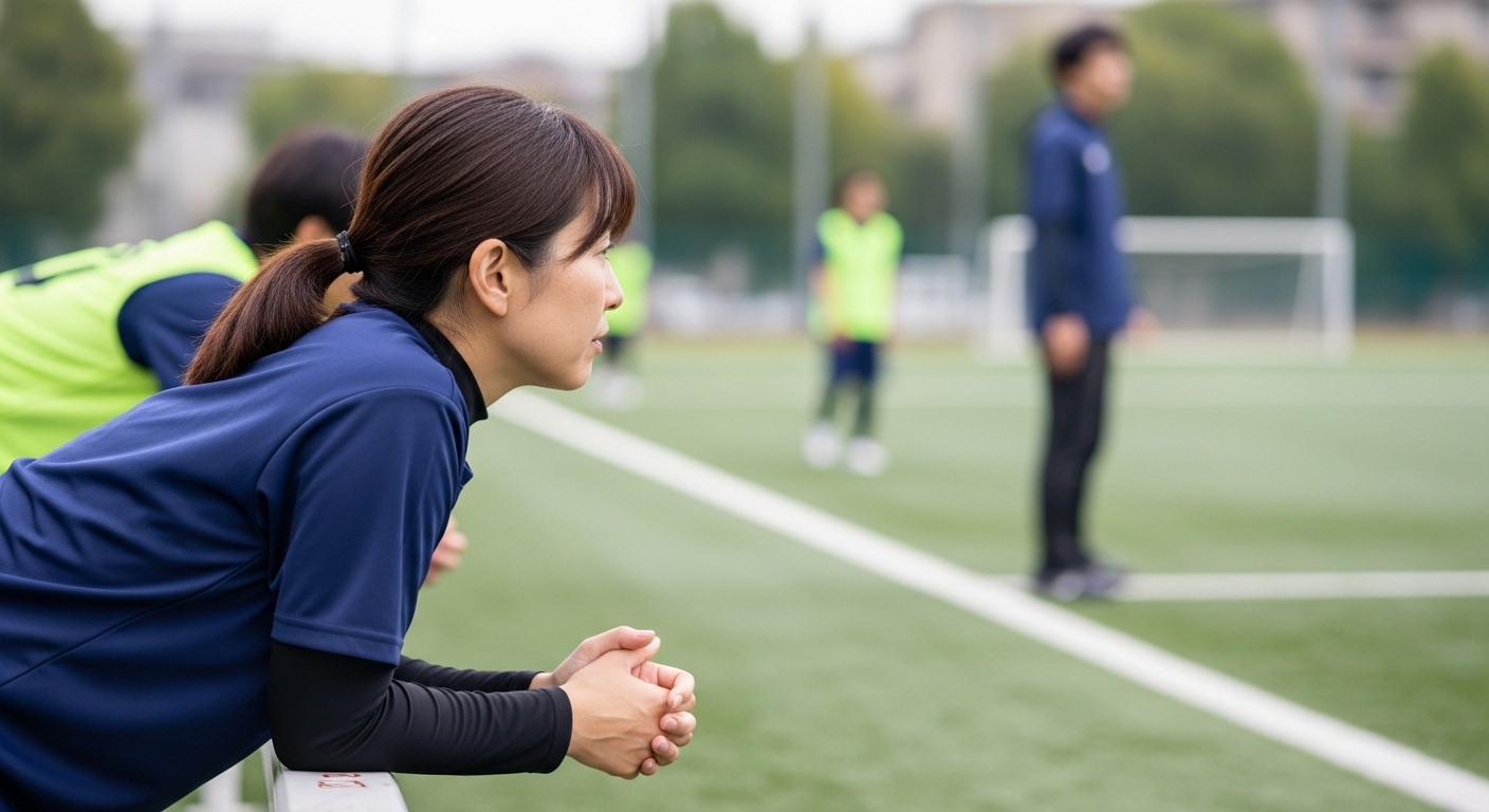 日本人女性がスポ少の役割を調整する場面