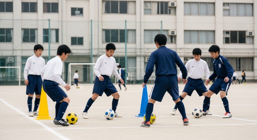 少年と親子が目標を話し合う様子