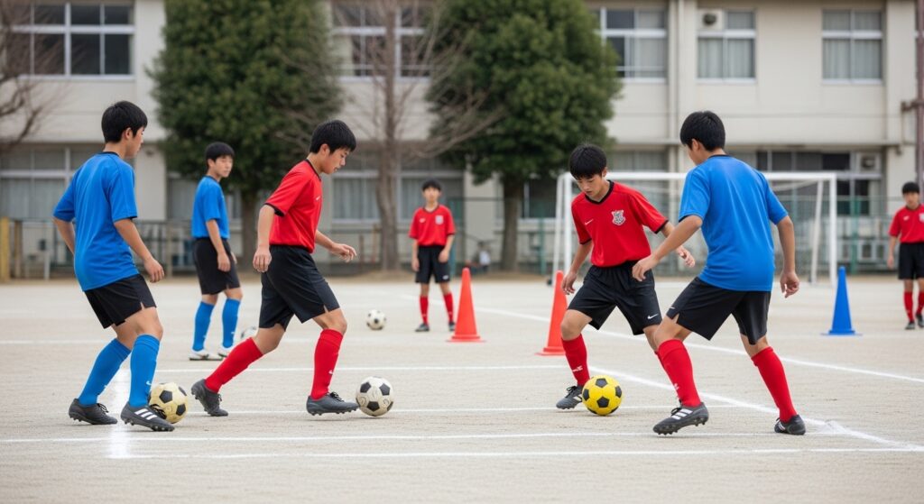 日本人男性が空気圧を確認する様子