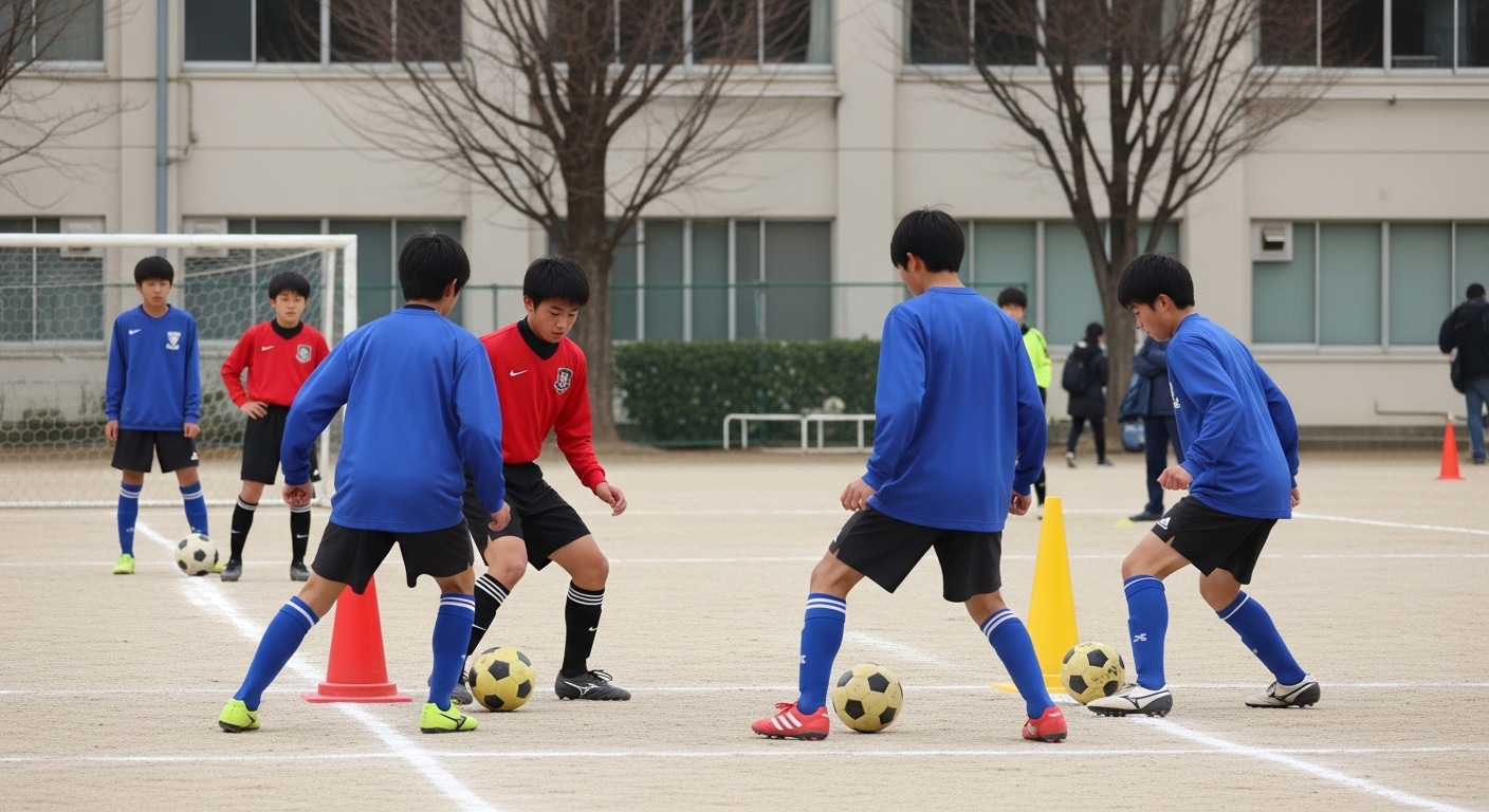 日本人男性が胸トラップでボールを止める瞬間