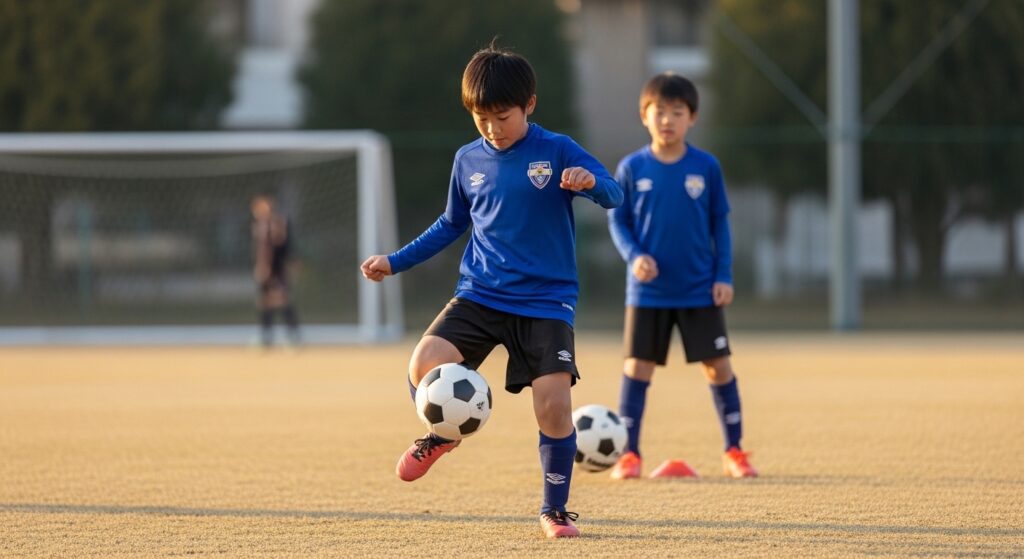 有名サッカー選手の背番号やポジションごとの役割をイメージした少年少女サッカーの雰囲気を表すイメージ画像