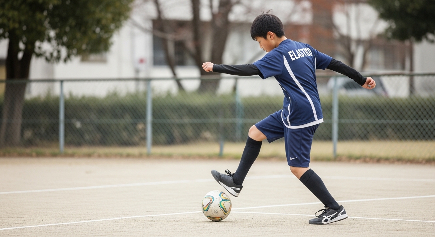 少年がリフティング練習する様子