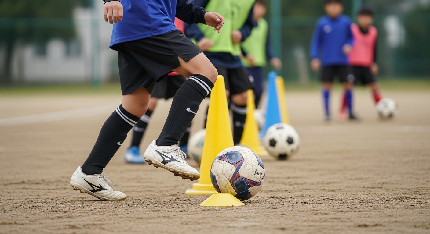 日本人男性がシュートフォームを実践