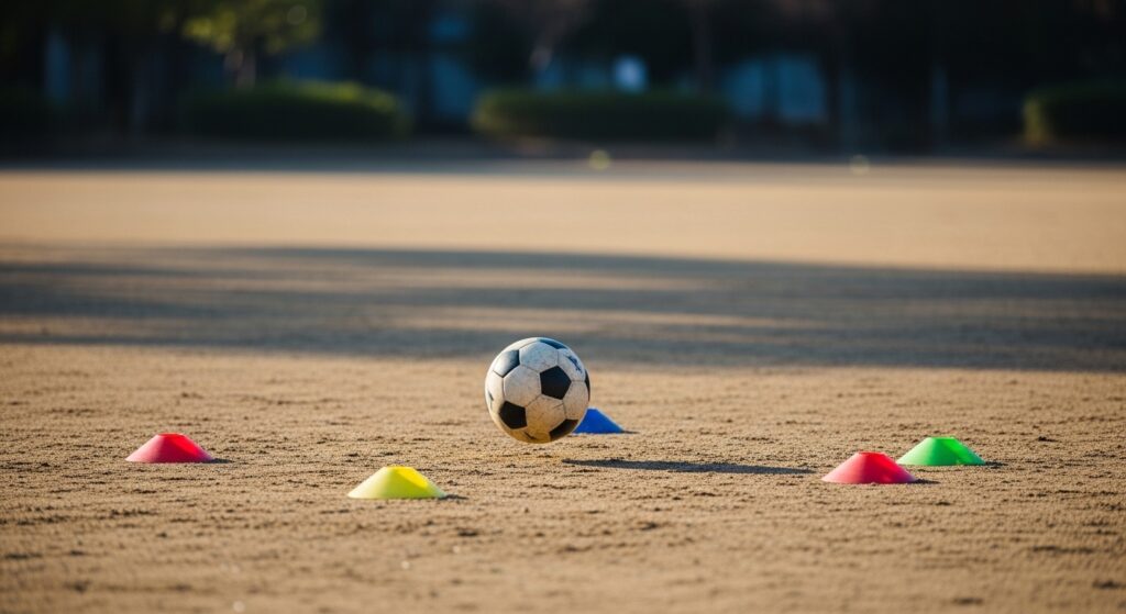 サッカーボールのリフティング基礎練習の様子