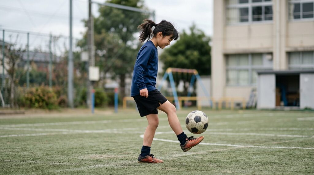 少年少女サッカーで小学生向けの一人練習や技術向上を表すイメージ画像