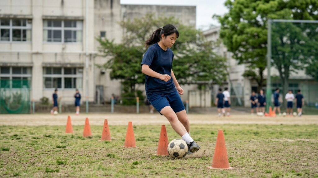 少年少女サッカーで平均身長や成長期の体づくりを表すイメージ画像