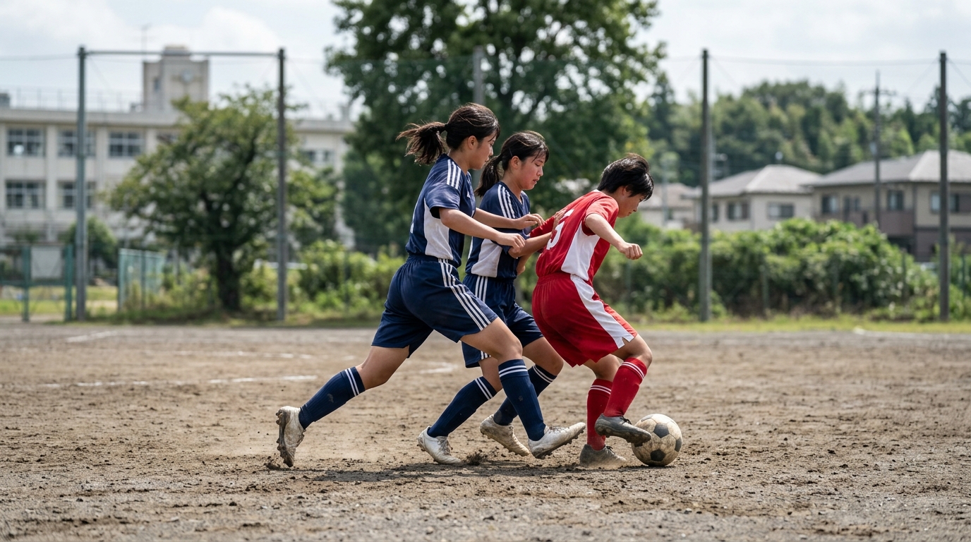 サッカー戦術一覧を理解し、チームでのポジションや役割を意識する少女選手のイメージ画像