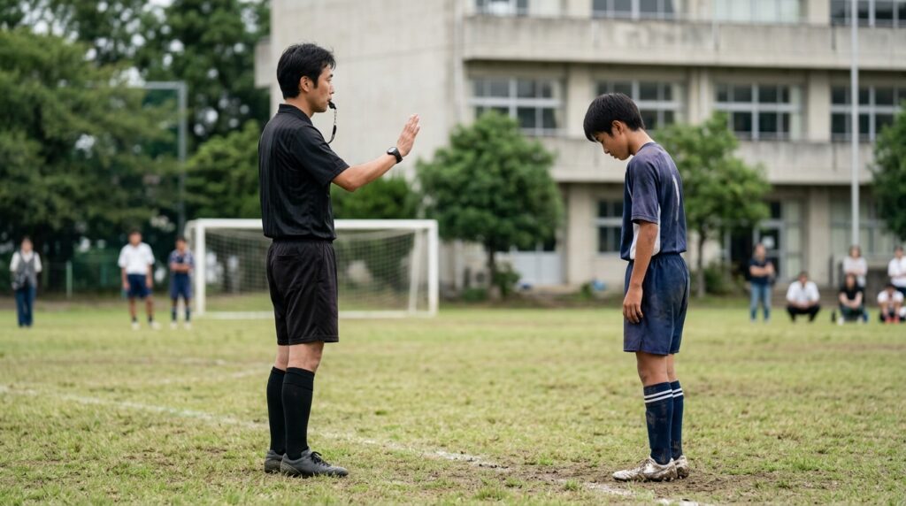 少年少女サッカーで審判用リスペクトワッペンや試合準備を表すイメージ画像