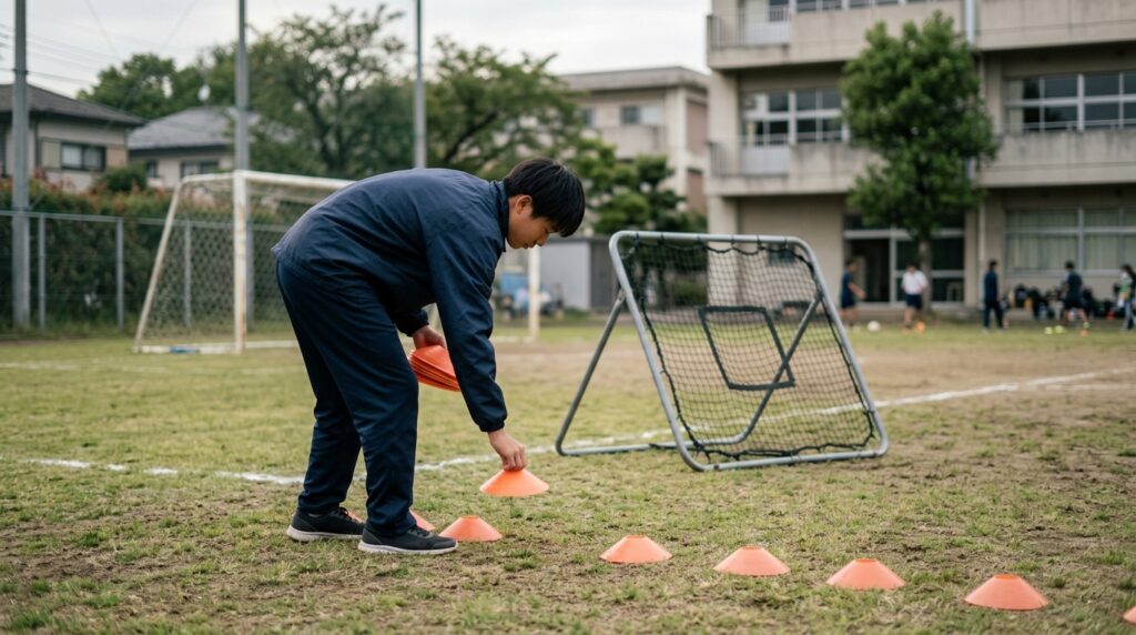 少年少女サッカーでユニフォームへの防水スプレー使用や用具準備を表すイメージ画像