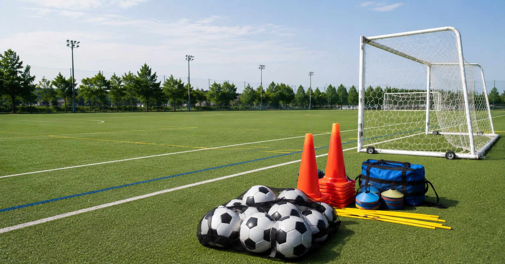 青森山田サッカー部に入るには必要な進路やセレクションをイメージし、サッカーボールやスパイクが並ぶ練習環境を表すイメージ画像