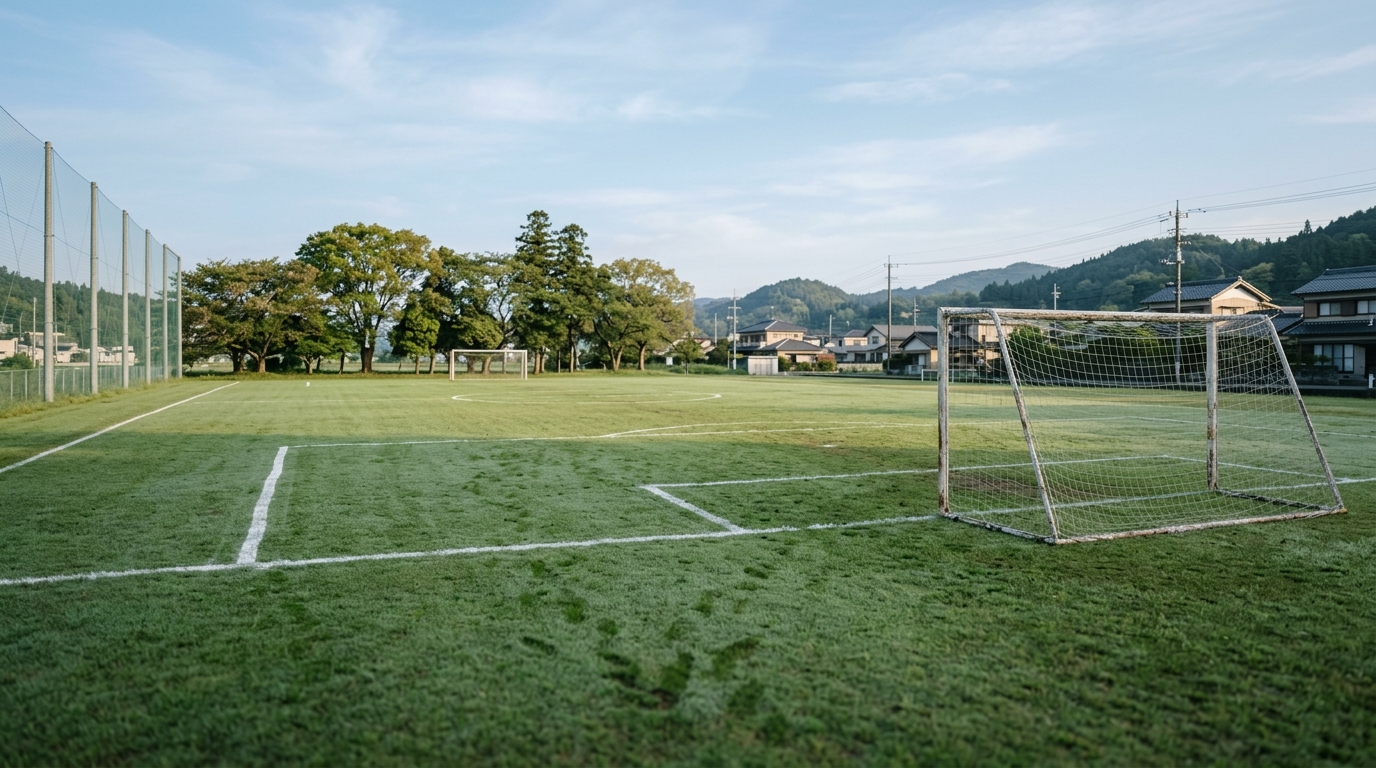 試合と練習の違いやメンタル調整をイメージさせるサッカーグラウンド風景画像