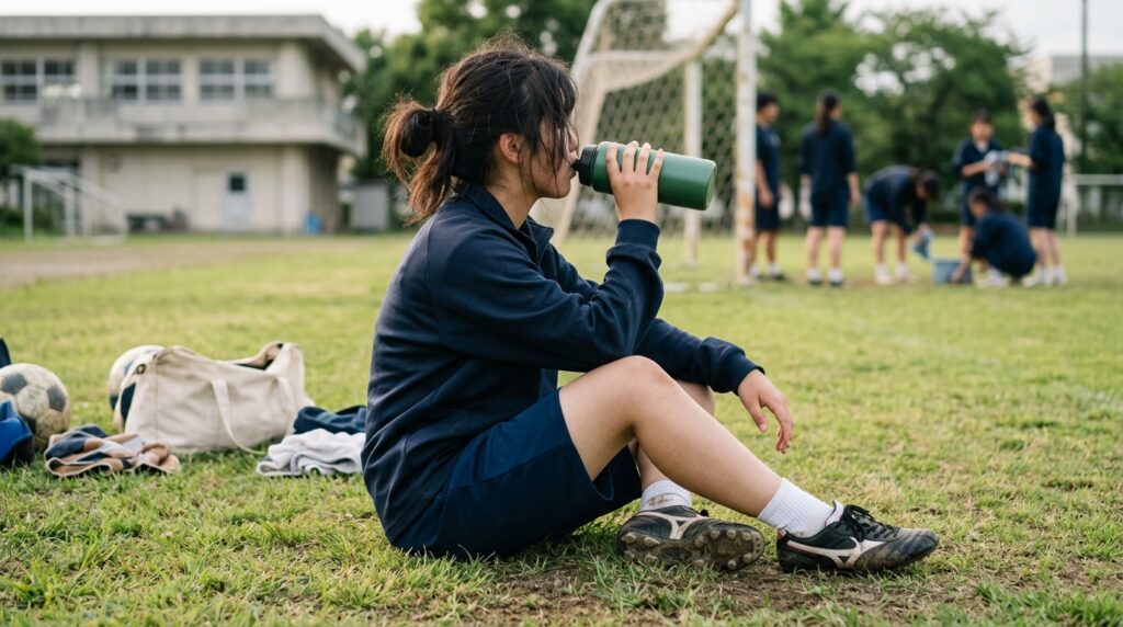 少年少女サッカーで試合前の緊張や親のサポートを表すイメージ画像
