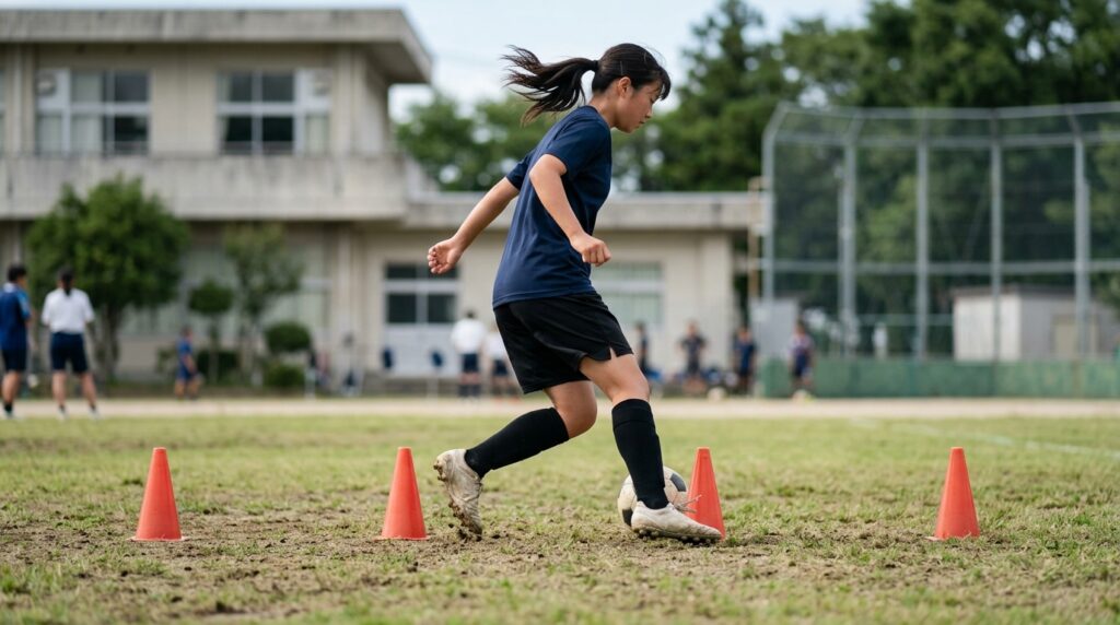 少年少女サッカーで身長差や成長期トレーニングを表すイメージ画像