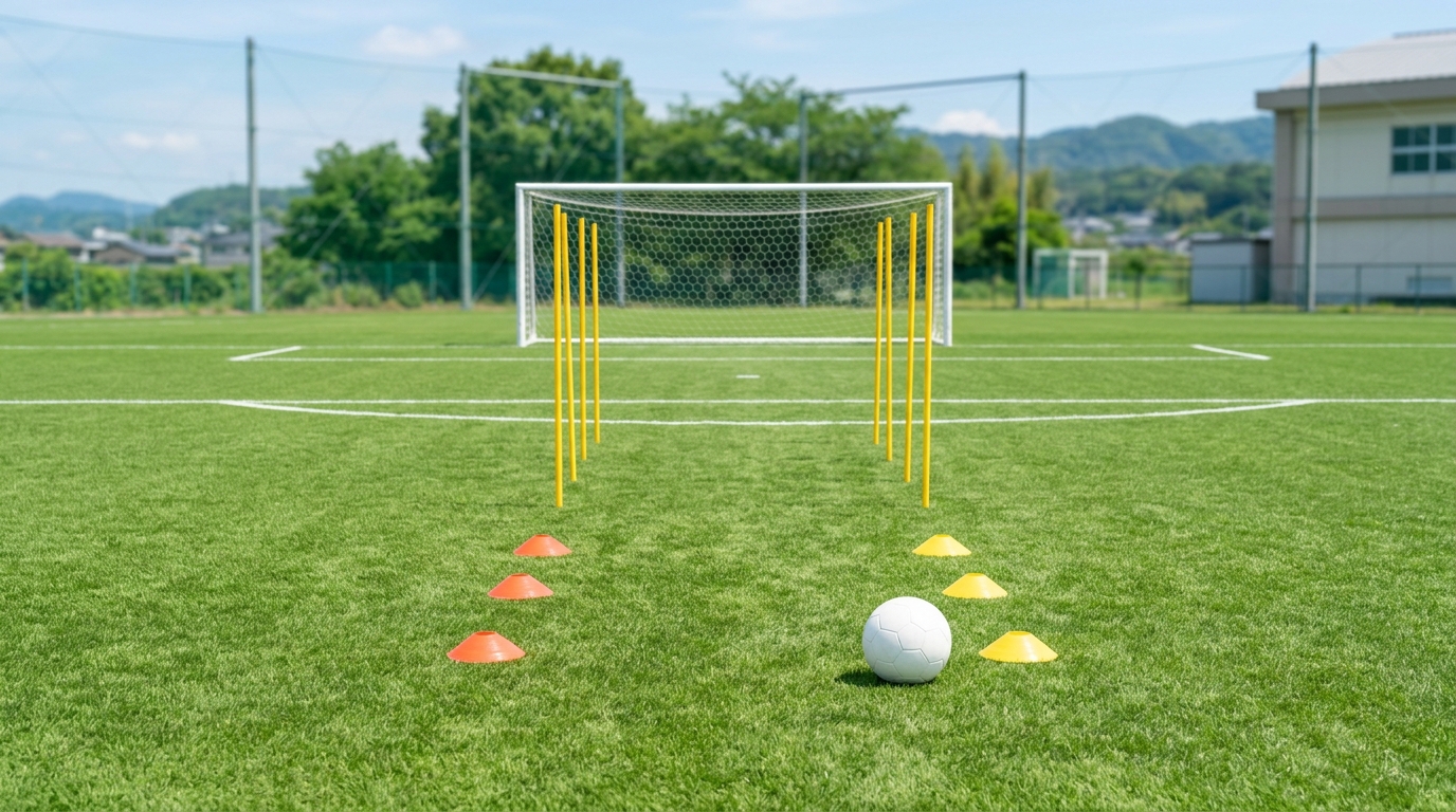 デスマルケとは何かをイメージし、パスコースが生まれるサッカーコートとボールを表すイメージ画像