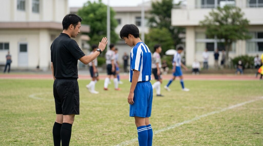 少年少女サッカーでオフサイド判定や副審の旗の動きを表すイメージ画像