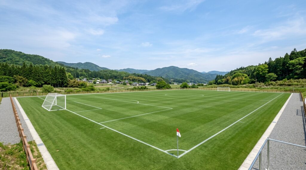 サッカーコートの広さや小学生・中学生で異なるコートサイズの違いをイメージできるピッチ全体を表すイメージ画像