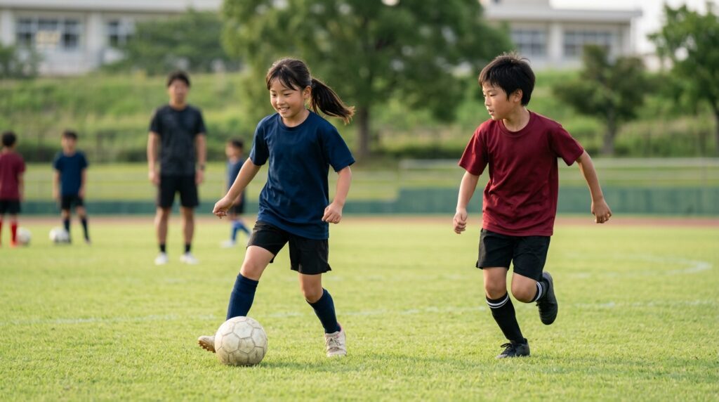 サッカーセンスのある子の判断力を育むための練習やプレーの様子を表すイメージ画像