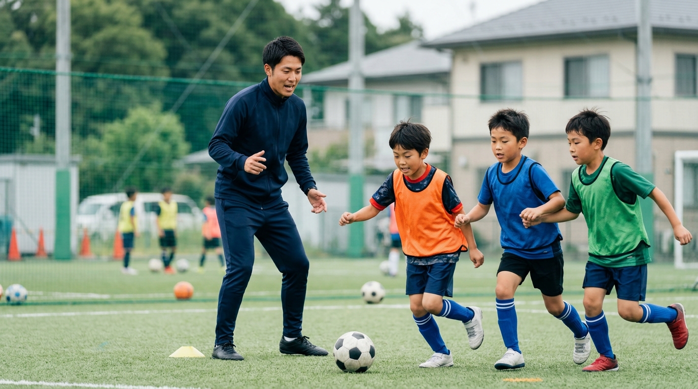 サッカーのインテンシティの意味とは何かを意識し、少年選手が高い運動強度で練習に取り組む様子を表すイメージ画像