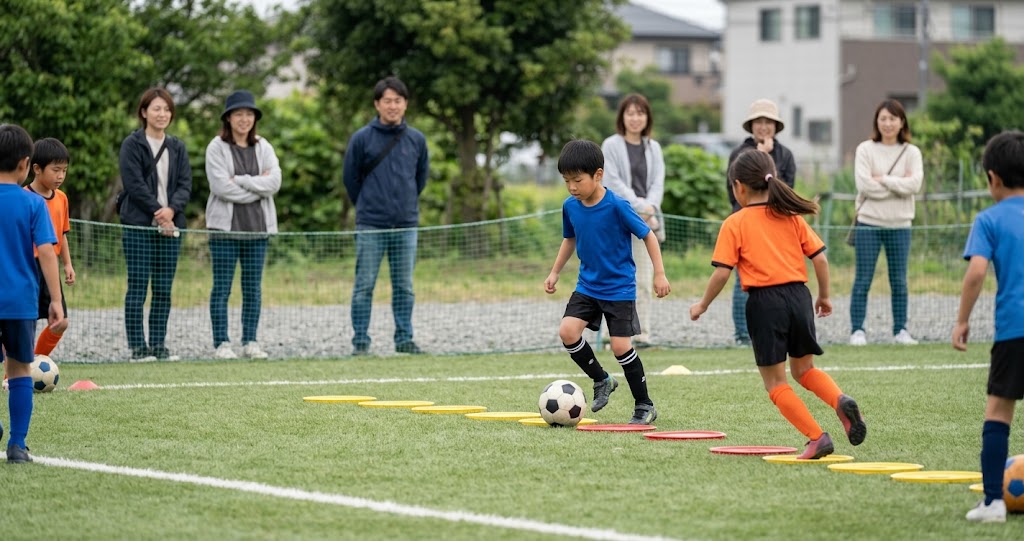 練習でフラットマーカーを並べる様子を表すイメージ画像