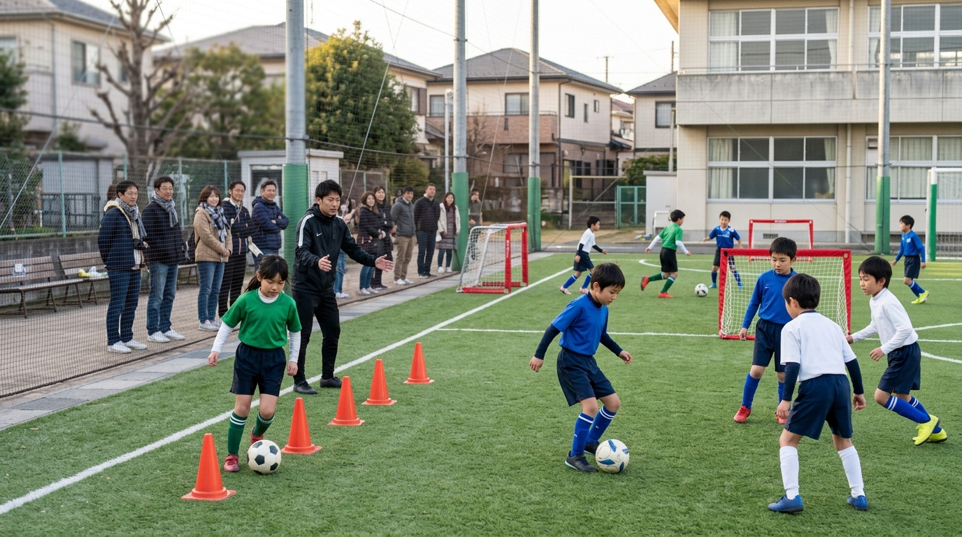 サッカー練習用品を準備する様子を表すイメージ画像